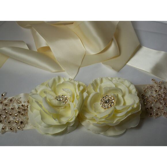 Ivory rhinestone wedding dress belt , flower rhinestone lace bridal dress belt - Picture 5 of 7